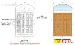 Wooden door with carved moldings and arched ventilator at the top.jpg Cornas molding p o p
