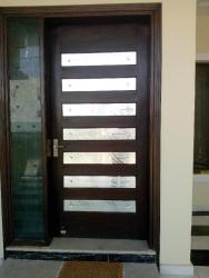 Main DOOR design with silver rectangular panels  inpvc panels