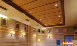 Wooden plank ceiling with lighting for restaurant Interior Design Photos