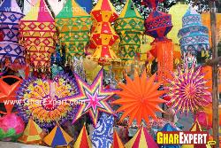 Use of colorful lanterns and colorful paper stars on ganesh chaturthi 5 star hotel swimming poolside