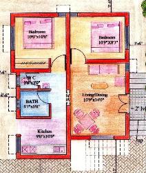 Floor plan for 2BHK house 2bhk banglo design