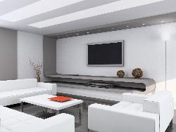 Curved LCD Unit in Living in Different lighting style from ceiling Interior Design Photos