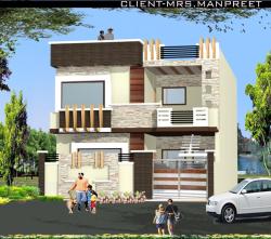 Double story home elevation design  of 3 stories