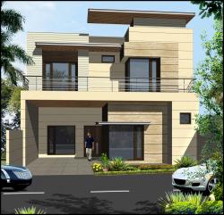 Double storey elevation design with large windows and stone cladding Stone farce designs