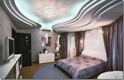 Modern layered POP ceiling design for bedroom with blue lighting Interior Design Photos