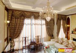 double layered curtain style for full height windows Full bungalow pictures from outside