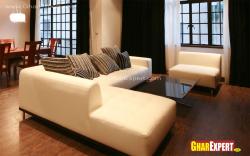 L shape upholstered low back modern sofa  Peraprtelevation  in south india at low budget