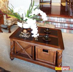 Wooden center table with under storage and seating Indian seatting