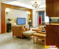 Lighting effects and wallpaper on LCD unit wall Interior Design Photos